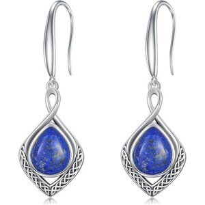 02-Lapis Lazuli Celtic Knot Filigree 925 Silver Infinity Earrings